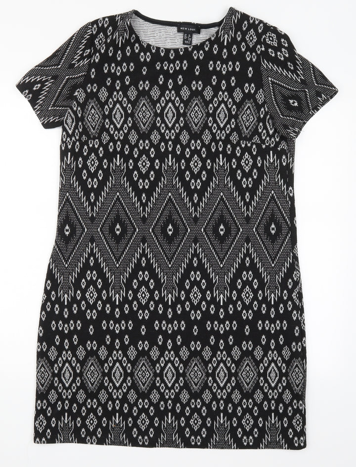 New Look Womens Black Geometric  T-Shirt Dress  Size 12