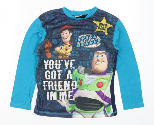 Front view of Preworn boys’ blue solid pyjama top, size 9-10, years - toy story you've got a friend in me