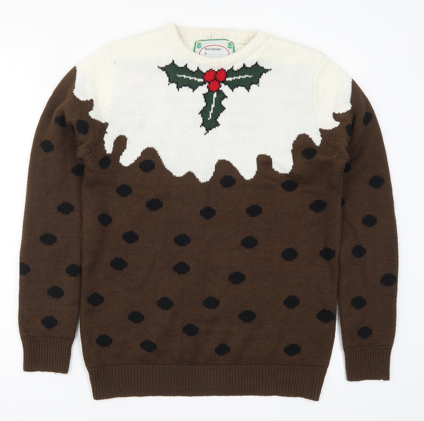 Cedar Wood State Mens Brown Polka Dot Knit Pullover Jumper Size S  - Christmas Pudding