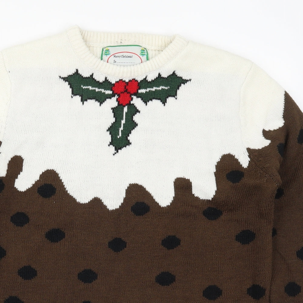 Cedar Wood State Mens Brown Polka Dot Knit Pullover Jumper Size S  - Christmas Pudding