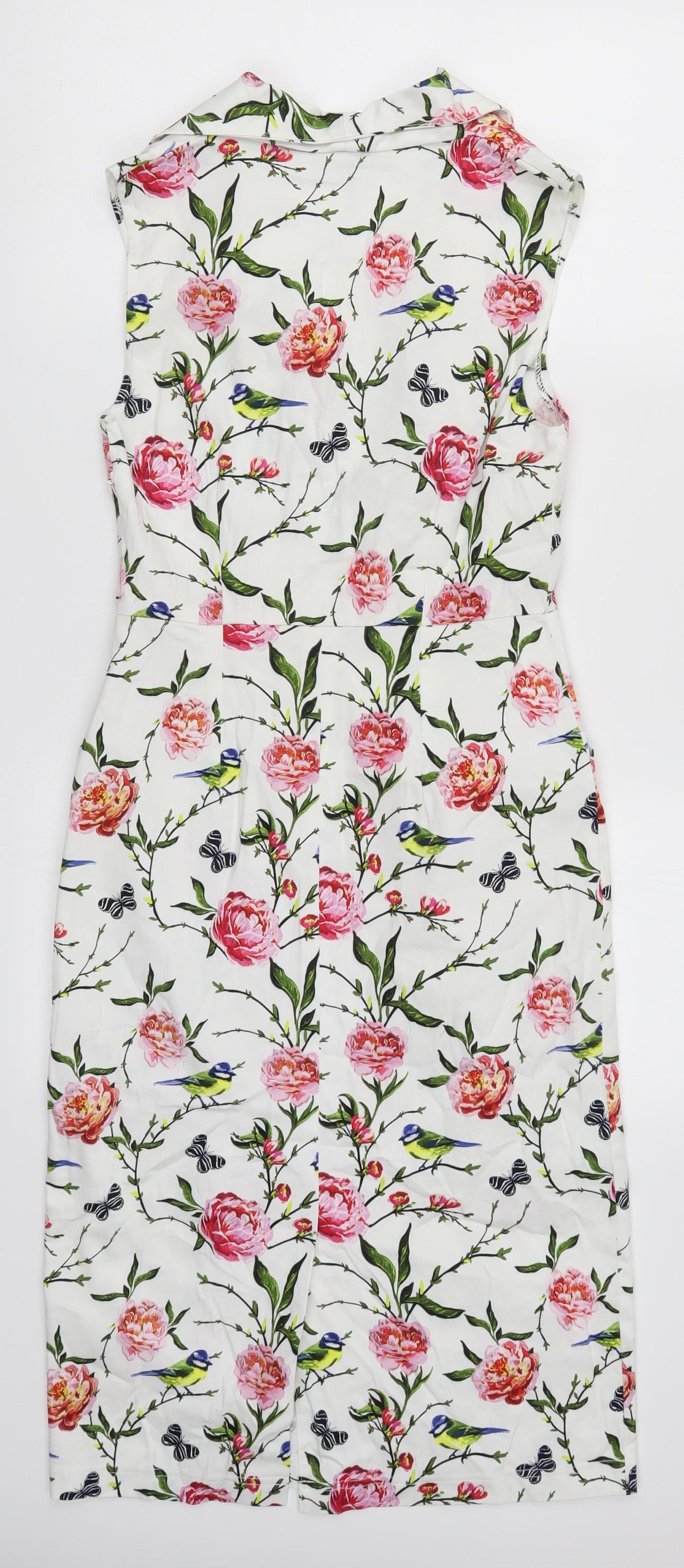 Lady Vintage Womens White Fair Isle  Pencil Dress  Size 10  - Pink Flowers and Birds