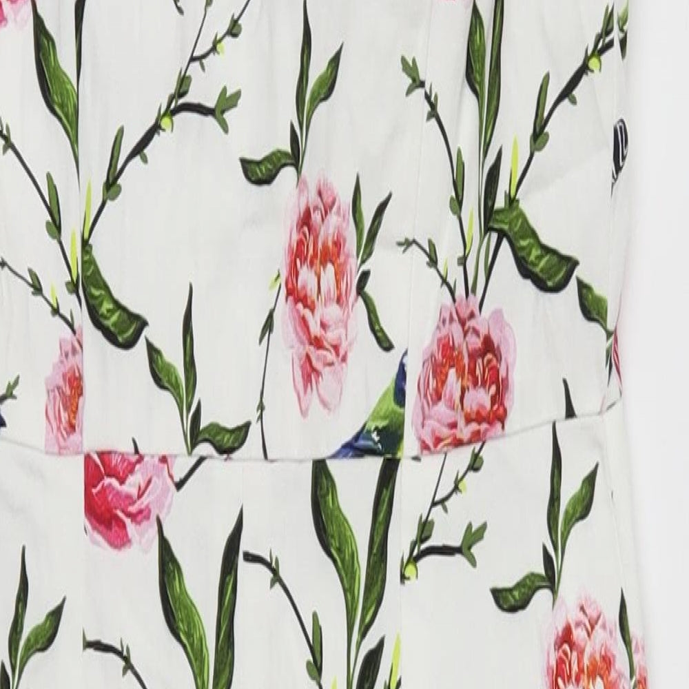 Lady Vintage Womens White Fair Isle  Pencil Dress  Size 10  - Pink Flowers and Birds