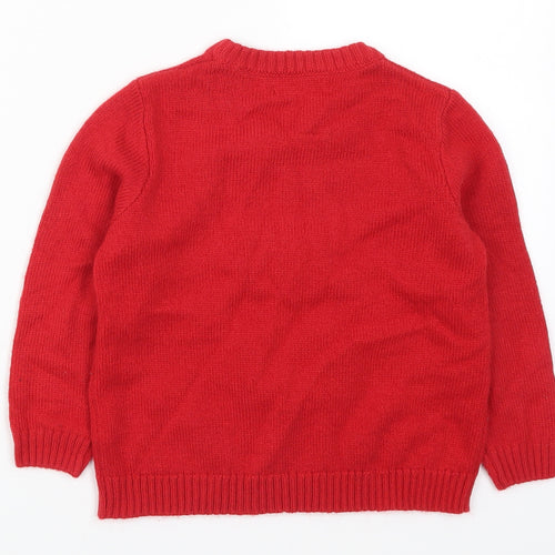 Girls Girls Red  Knit Pullover Jumper Size 5-6 Years  - Christmas Penguin