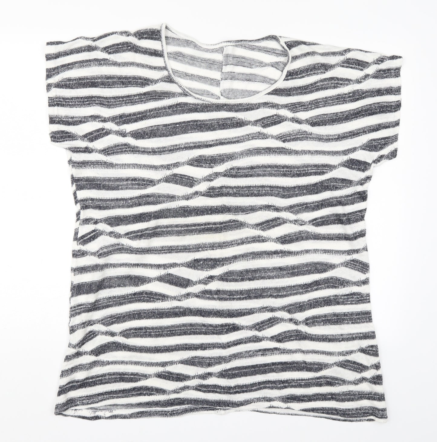 Preworn Womens Grey Striped  Basic T-Shirt Size 18