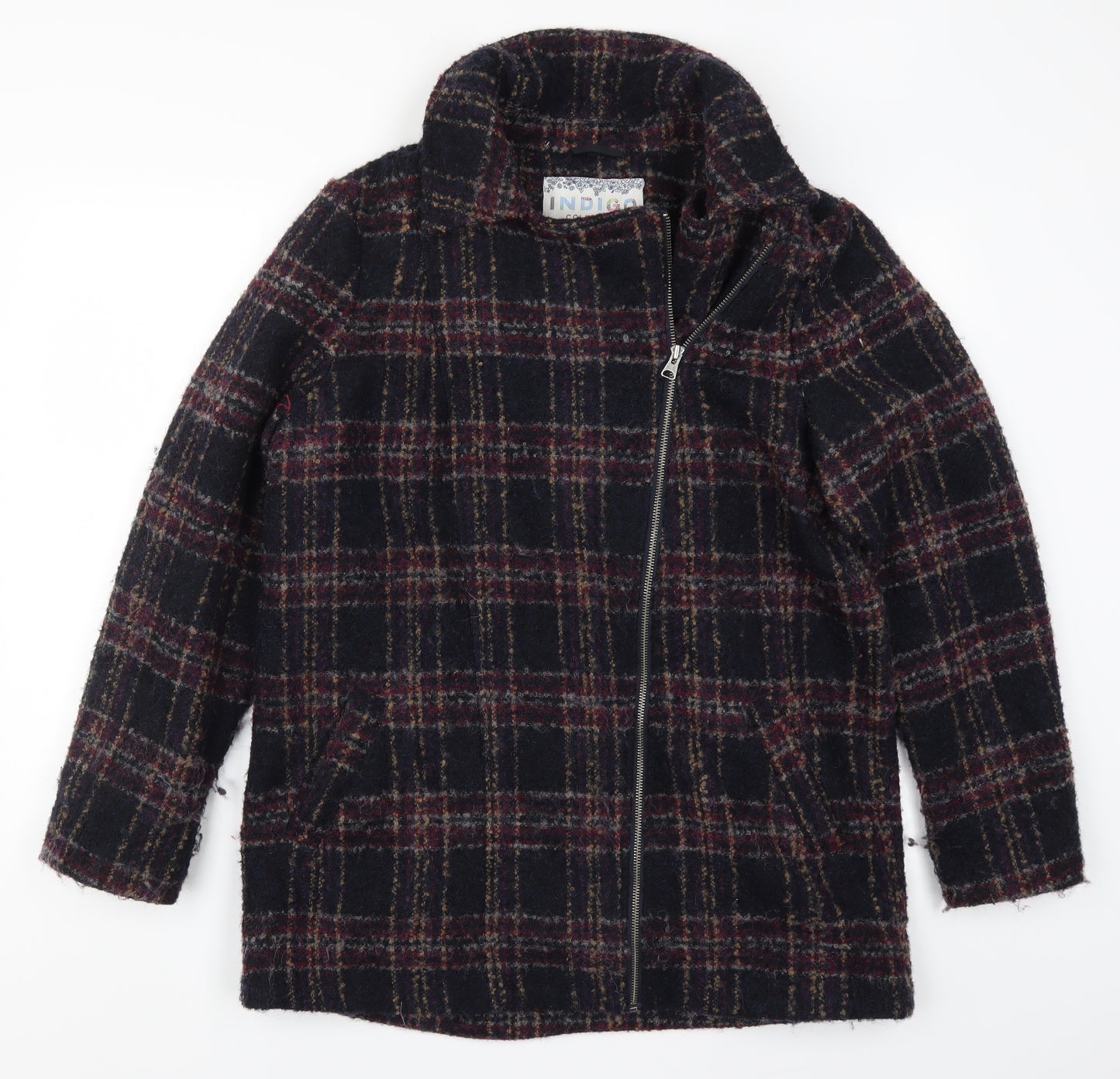Marks and Spencer Womens Blue Check  Overcoat Coat Size 18  - Burgundy