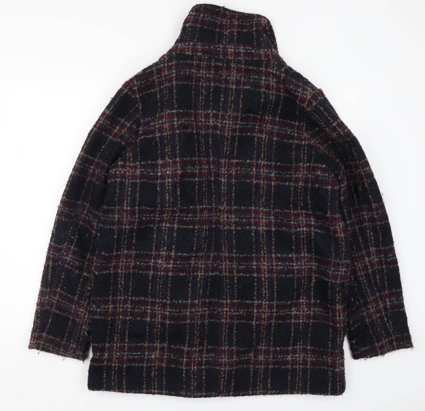 Marks and Spencer Womens Blue Check  Overcoat Coat Size 18  - Burgundy