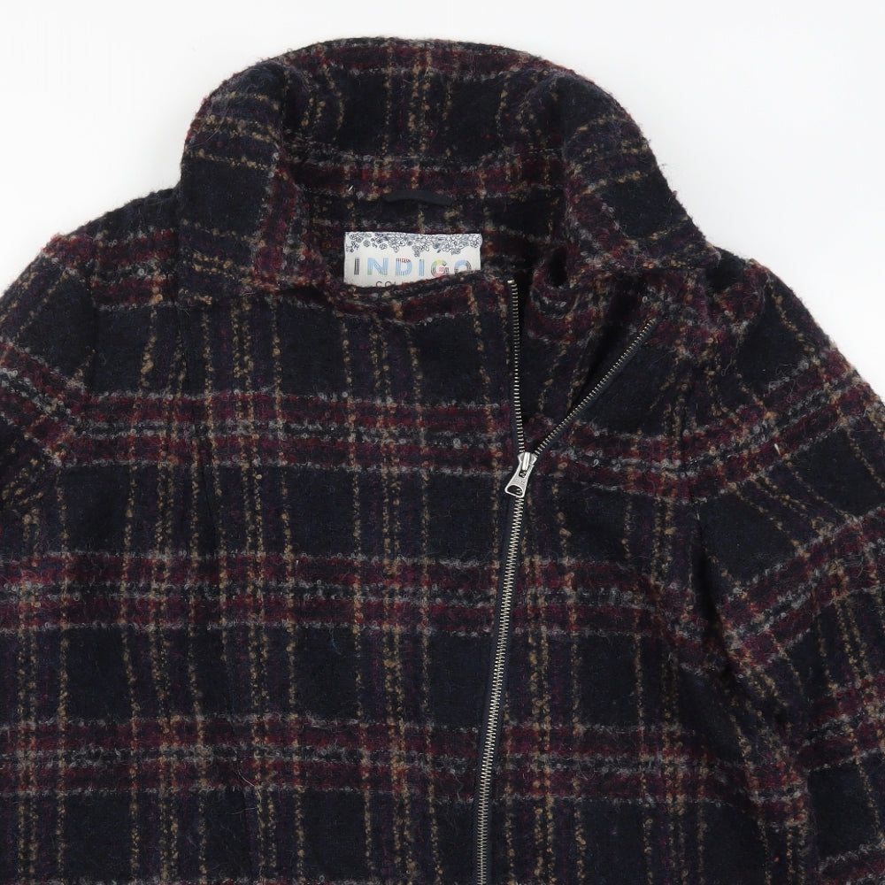 Marks and Spencer Womens Blue Check  Overcoat Coat Size 18  - Burgundy