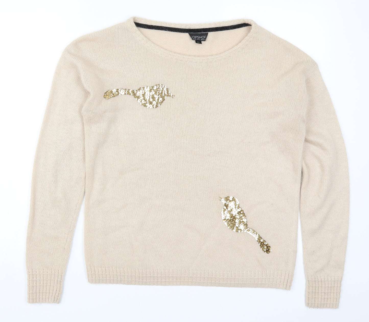 Topshop Womens Beige  Knit Pullover Jumper Size 8  - Birds