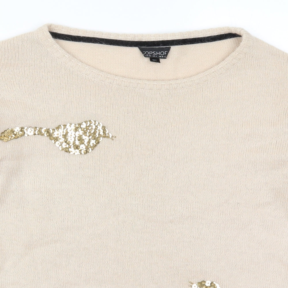 Topshop Womens Beige  Knit Pullover Jumper Size 8  - Birds