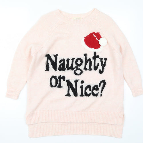 River Island Womens Pink  Knit Pullover Jumper Size 6  - Naughty or Nice