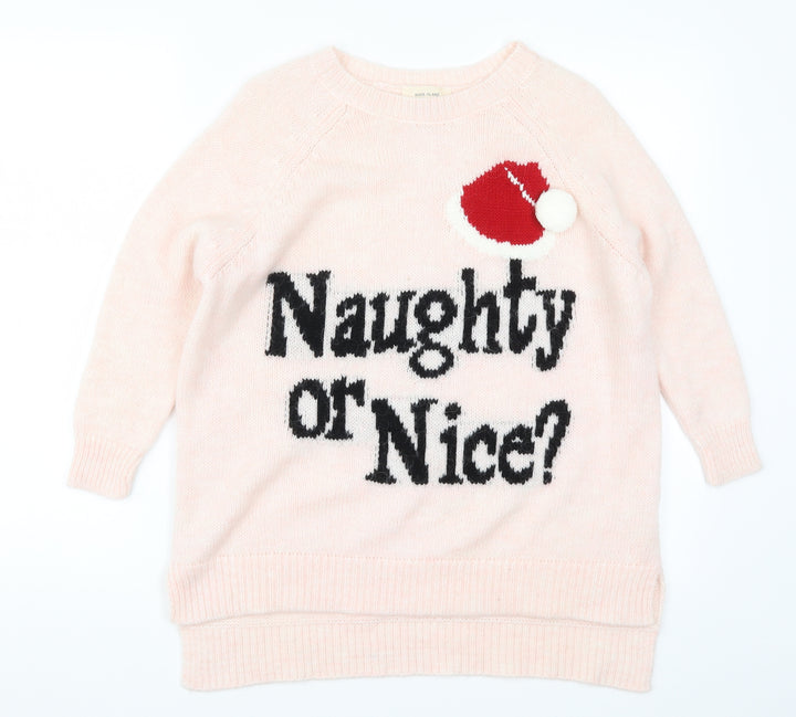 River Island Womens Pink Knit Pullover Jumper Size 6 - Naughty or Nice