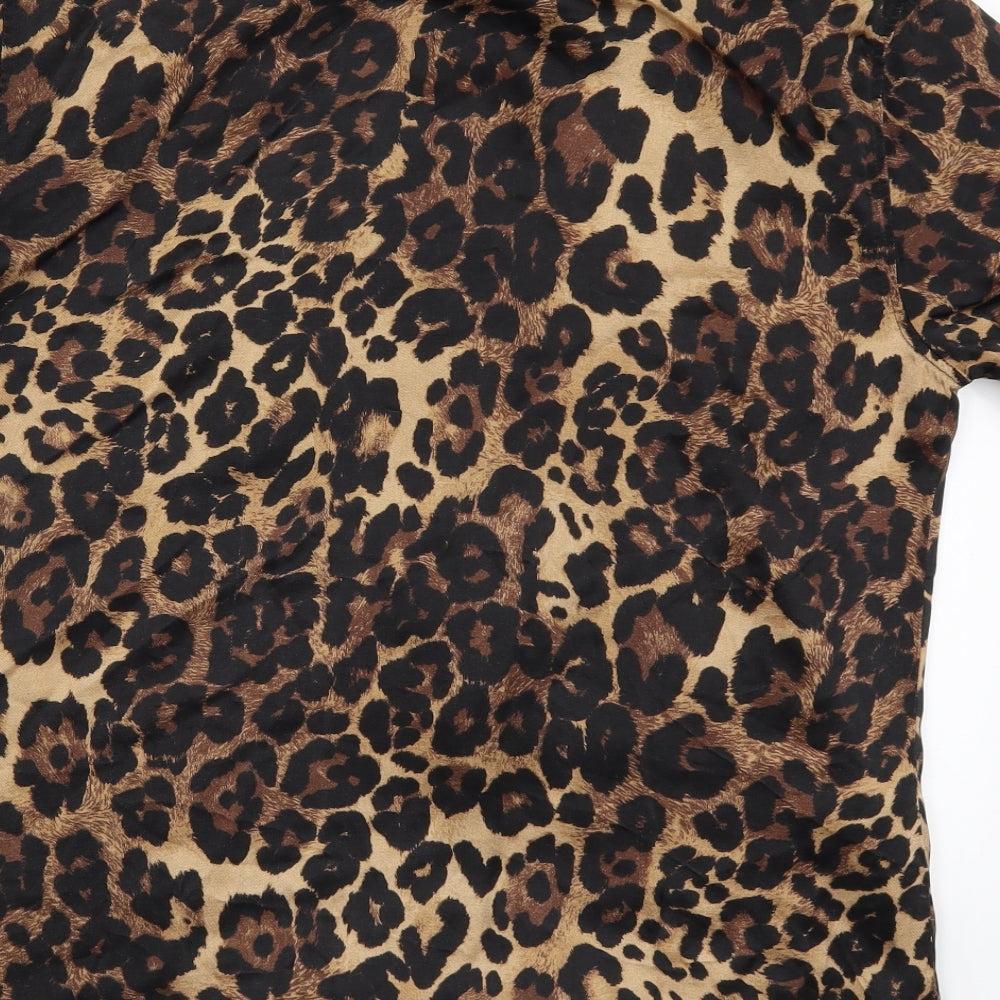 Zara Mens Brown Animal Print   Button-Up Size M