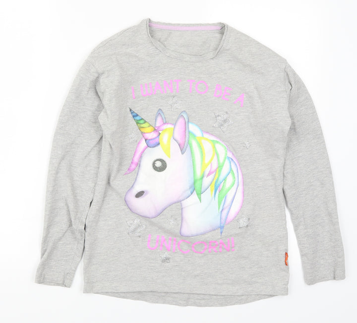 Nutmeg Girls Grey Solid Top Pyjama Top Size 13-14 Years - Unicorn
