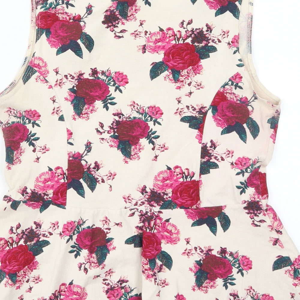 New Look Womens Beige Floral  Basic Tank Size 14  - Pink Flowers