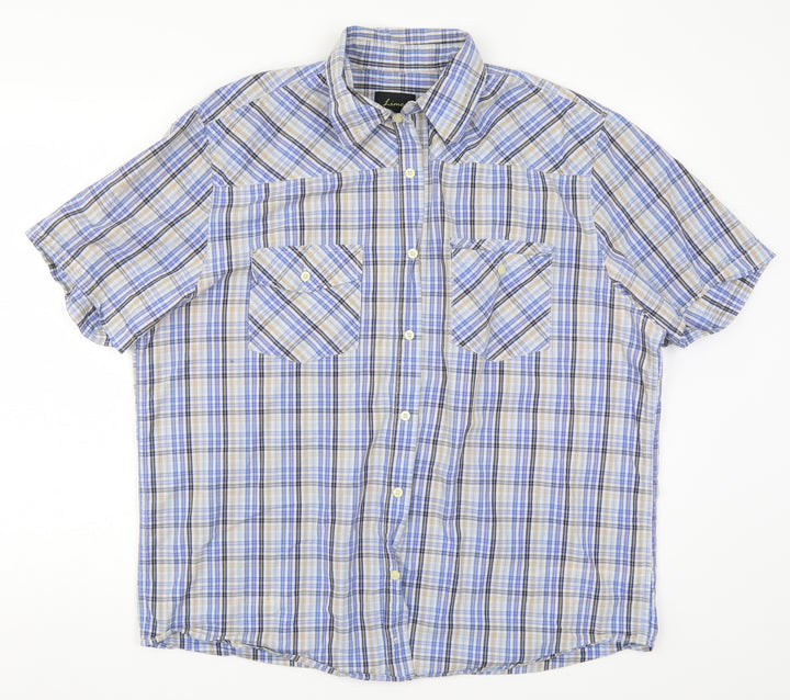 Lime Mens Blue Check Button-Up Size XL