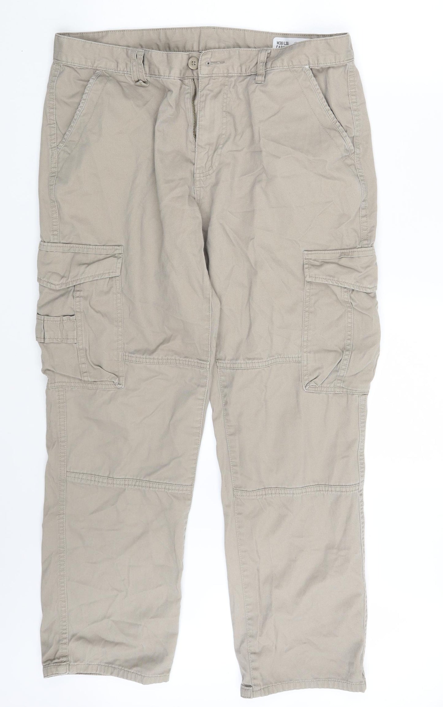 Denim Co. Mens Beige  Denim Cargo Trousers Size 36 in L30 in