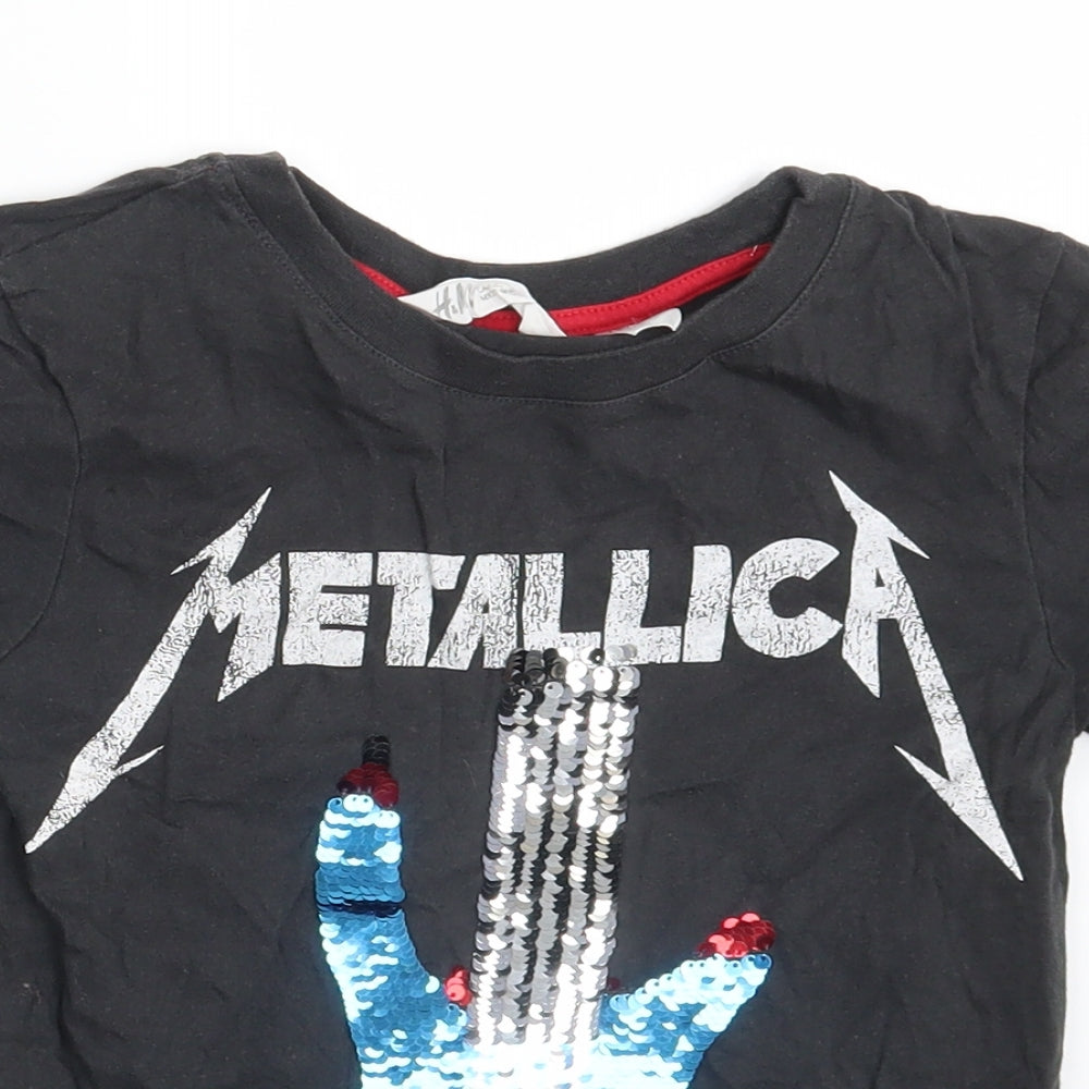 Mettalica Girls Black   Basic T-Shirt Size 6-7 Years