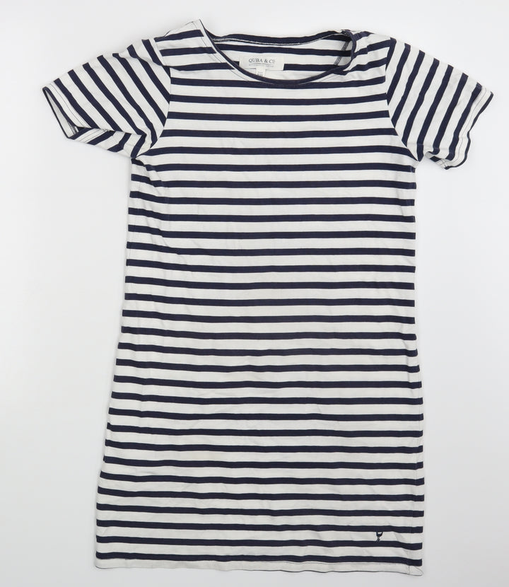 Quba & Co. Womens White Striped  T-Shirt Dress  Size 8