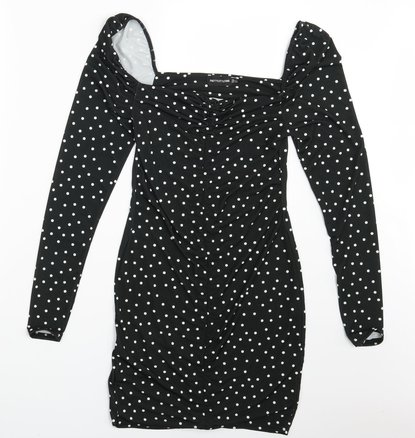 PRETTYLITTLETHING Womens Black Polka Dot  Fit & Flare  Size 12