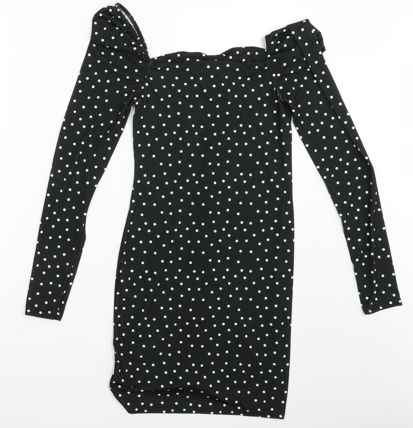 PRETTYLITTLETHING Womens Black Polka Dot  Fit & Flare  Size 12