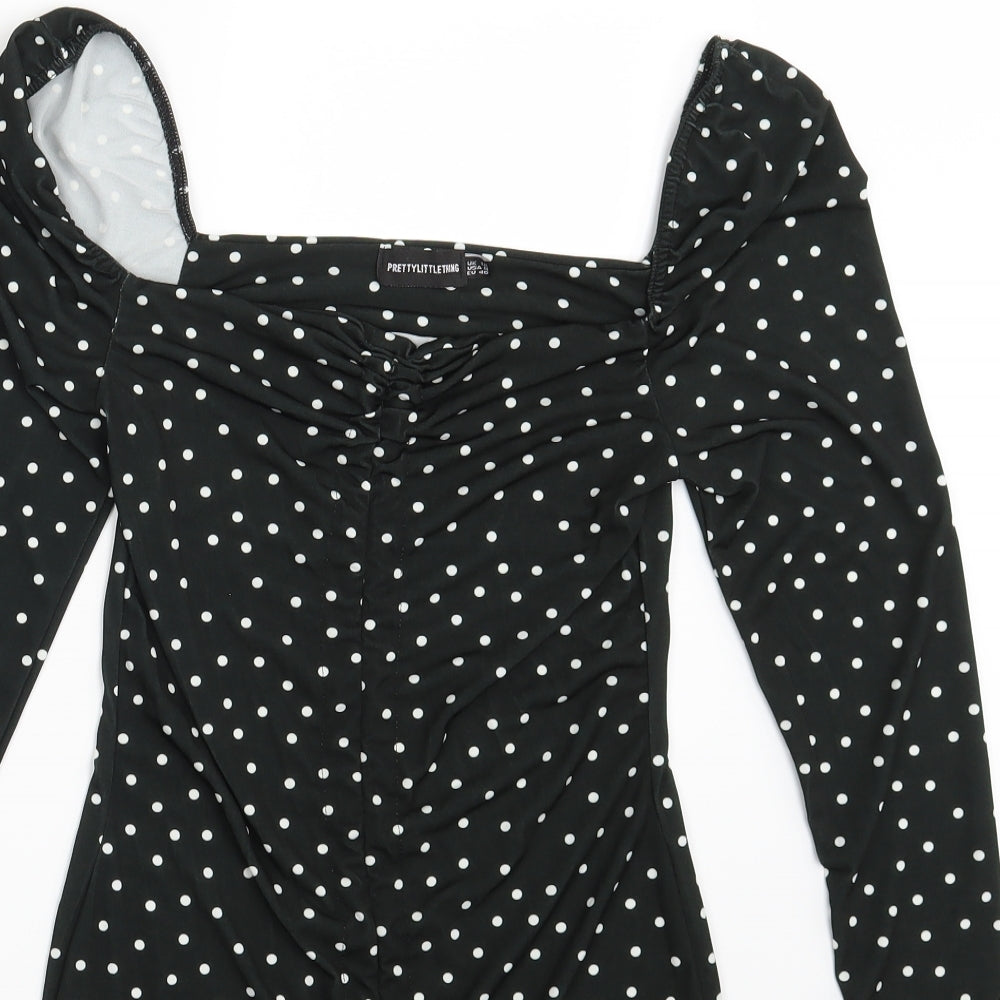 PRETTYLITTLETHING Womens Black Polka Dot  Fit & Flare  Size 12