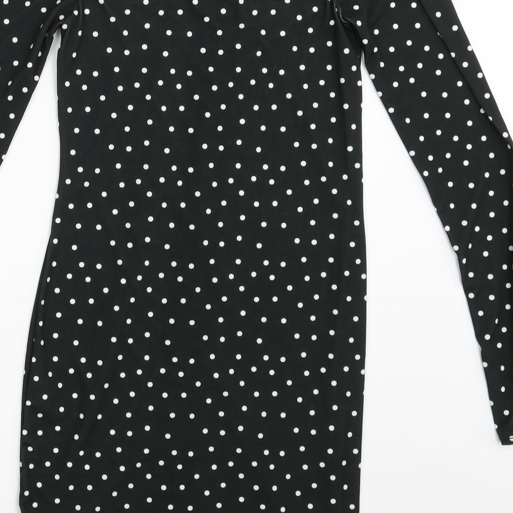 PRETTYLITTLETHING Womens Black Polka Dot  Fit & Flare  Size 12
