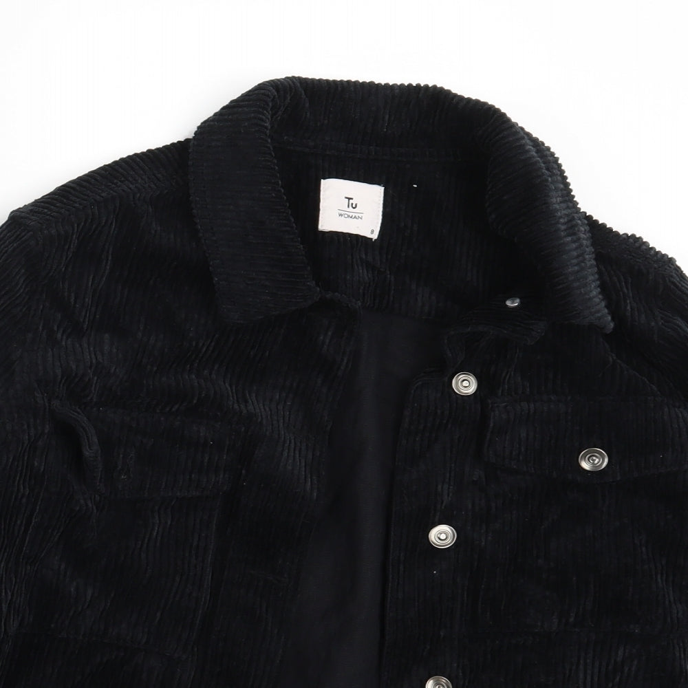 TU Womens Black  Corduroy Jacket Coat Size 8
