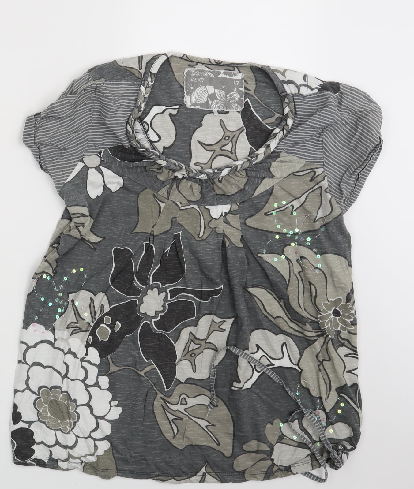 NEXT Womens Grey Floral  Basic T-Shirt Size 12
