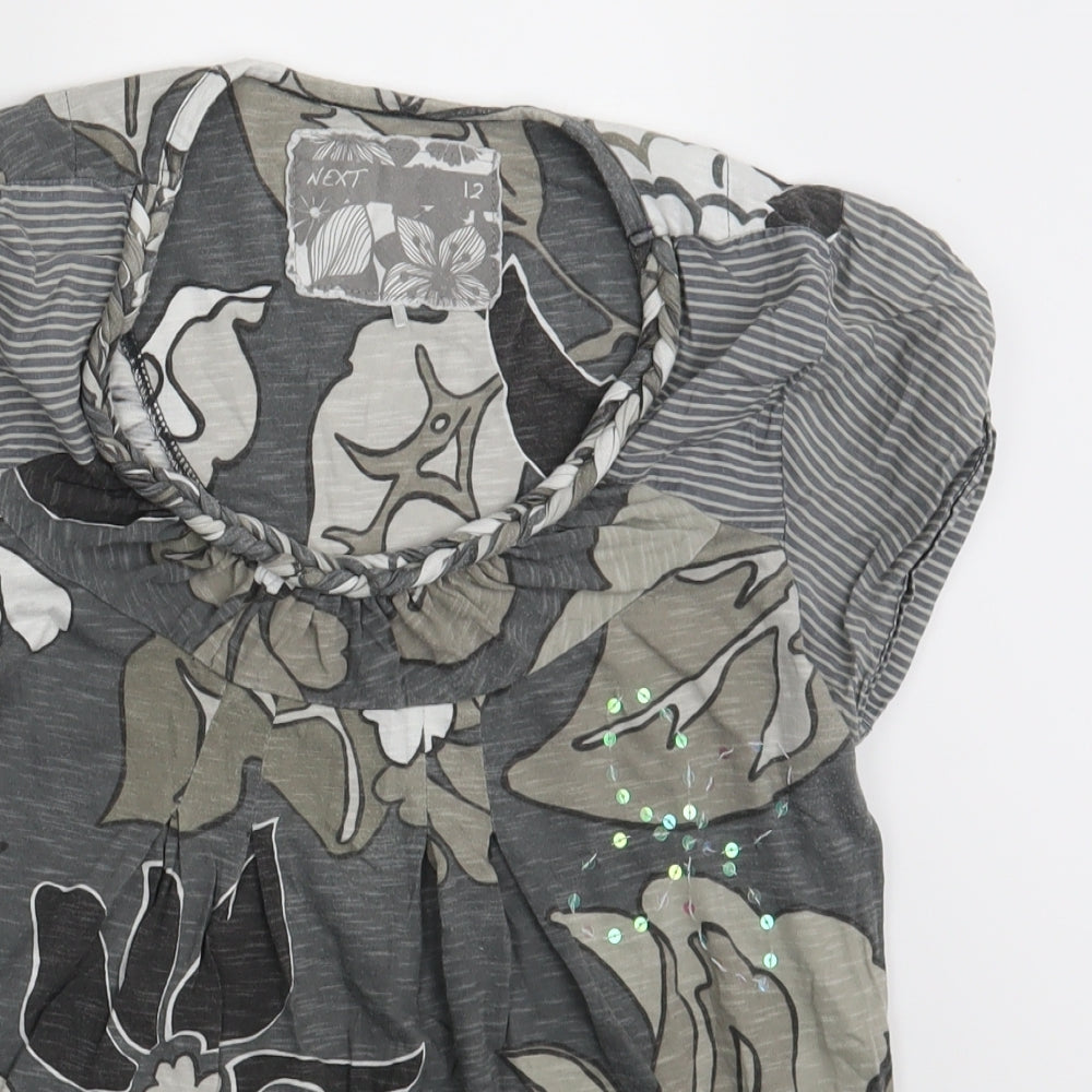 NEXT Womens Grey Floral  Basic T-Shirt Size 12