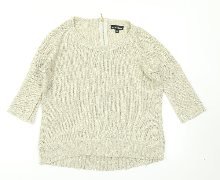 Warehouse Womens Beige Knit Pullover Jumper Size 8