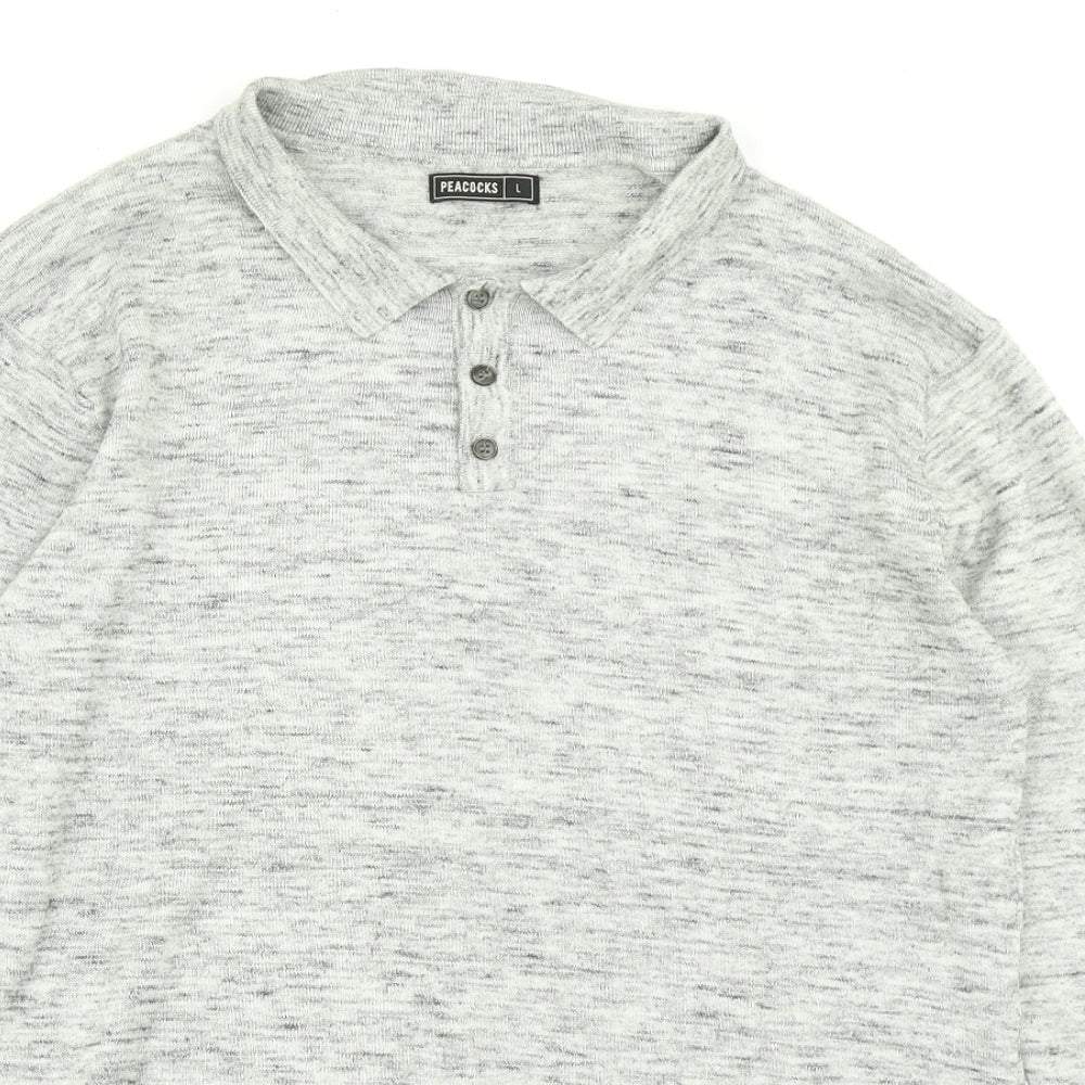 Peacocks Mens Grey  Knit  Polo Size L