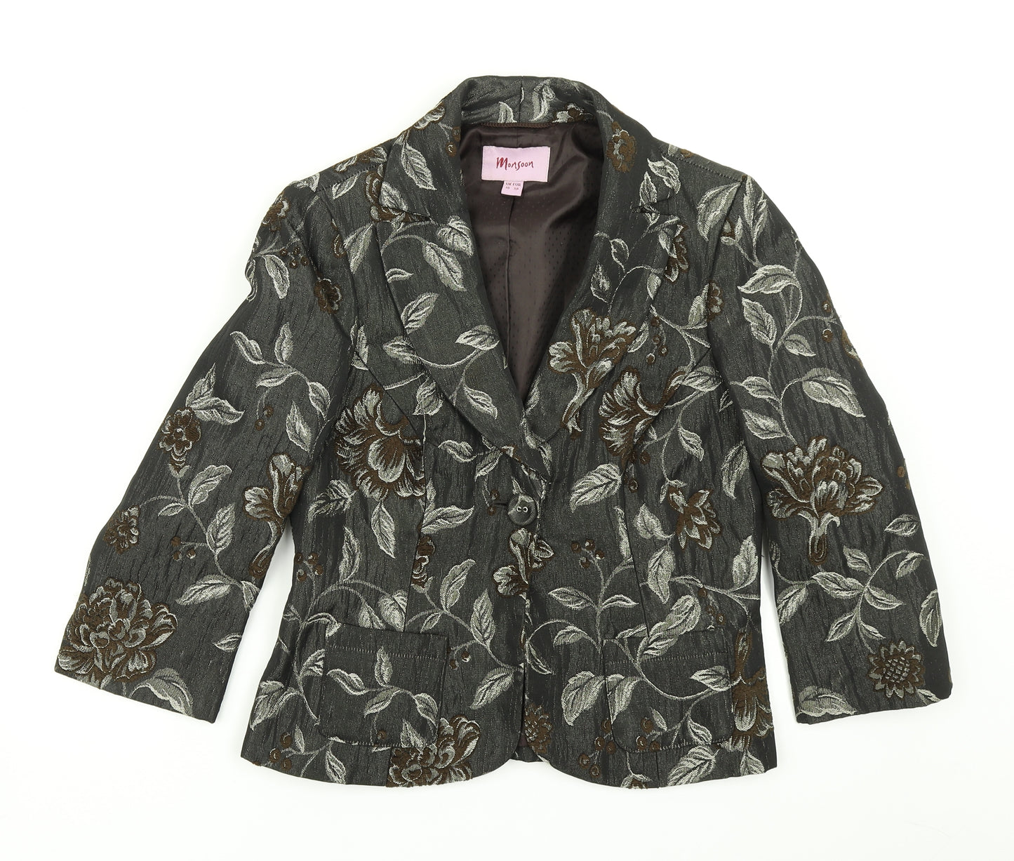 Monsoon Womens Black Floral  Jacket Blazer Size 10