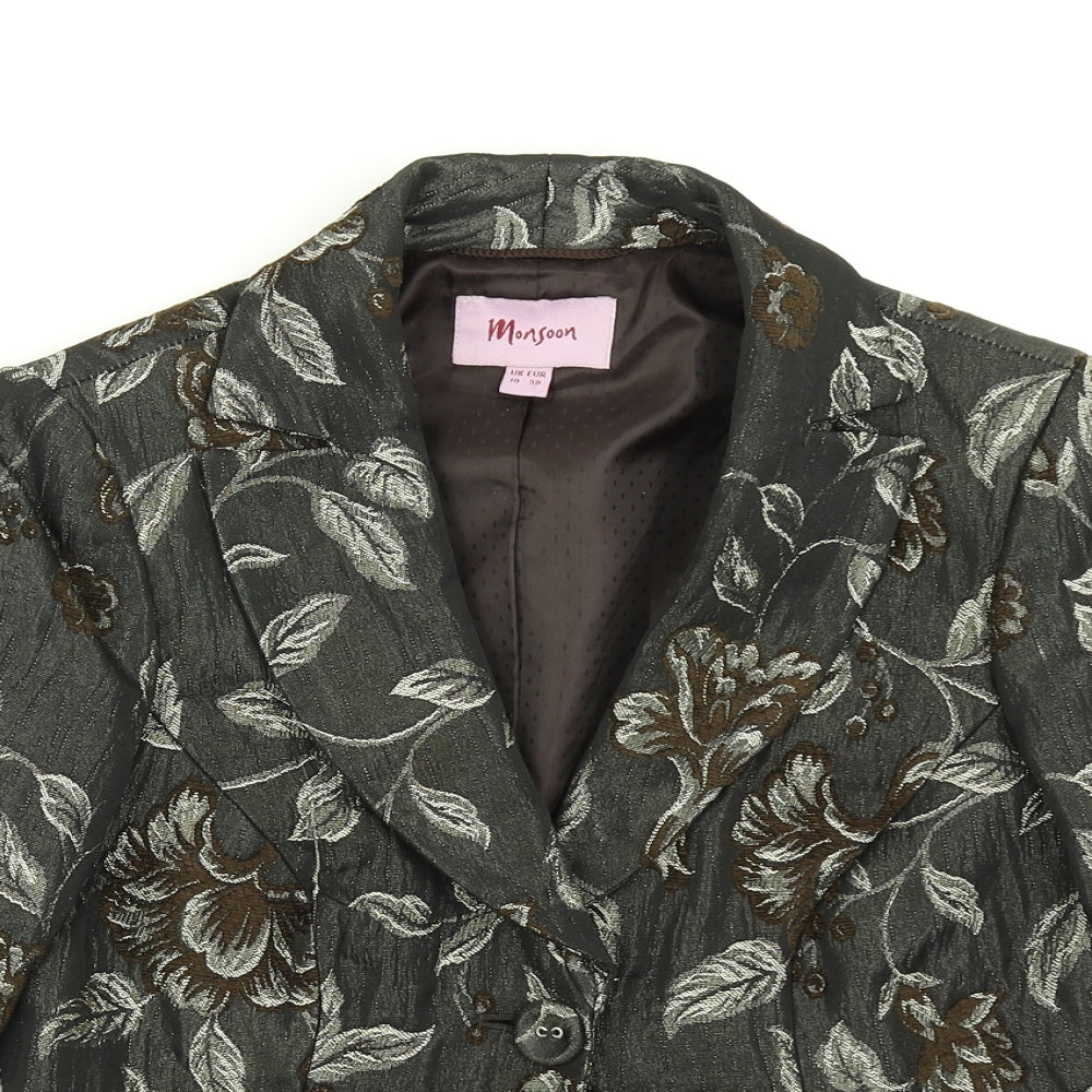 Monsoon Womens Black Floral  Jacket Blazer Size 10