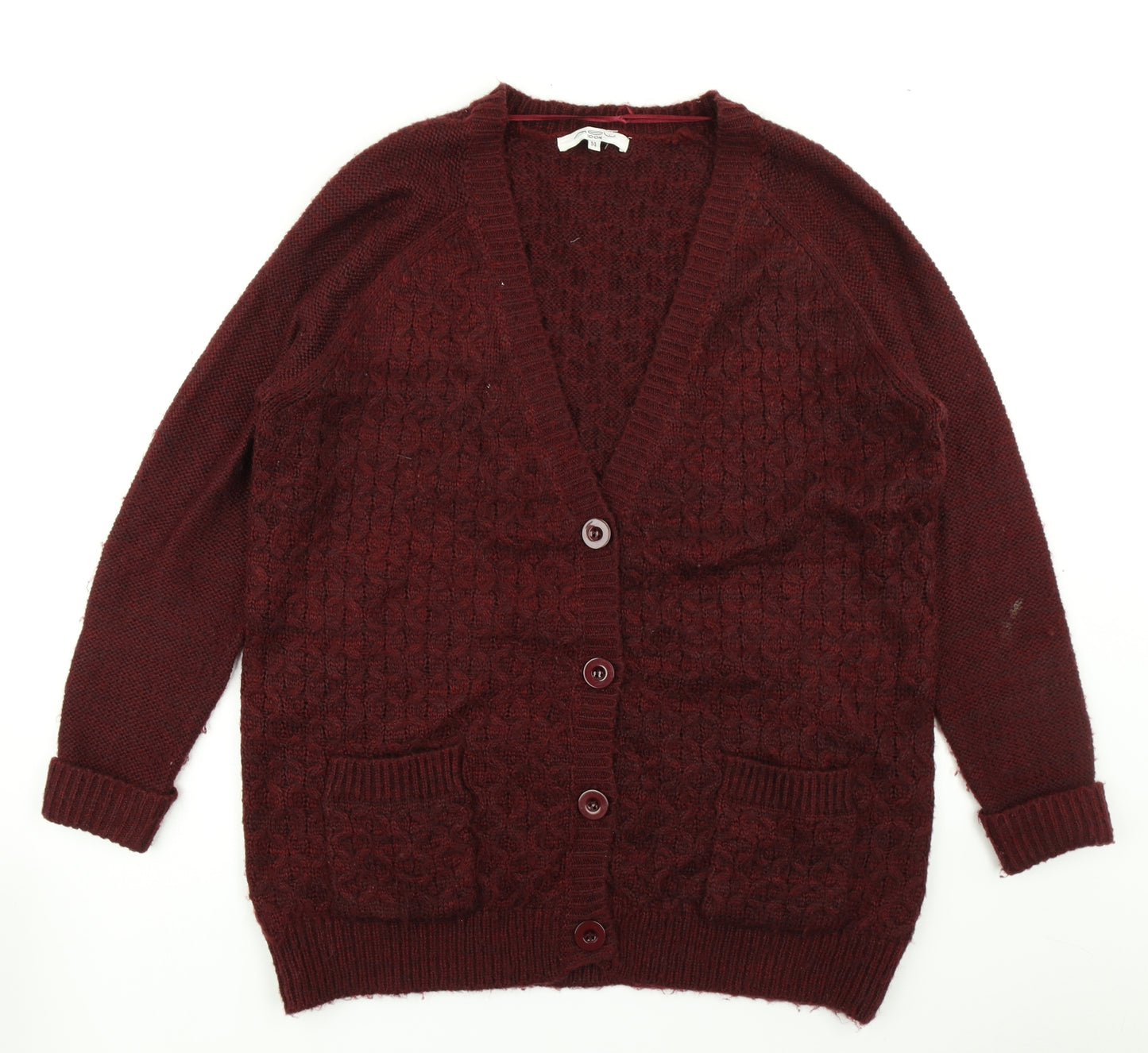 New Look Womens Red  Knit Cardigan Jumper Size 14