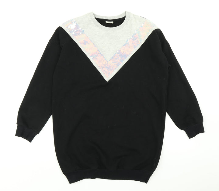 F&F Girls Black Colourblock  Pullover Sweatshirt Size 10-11 Years
