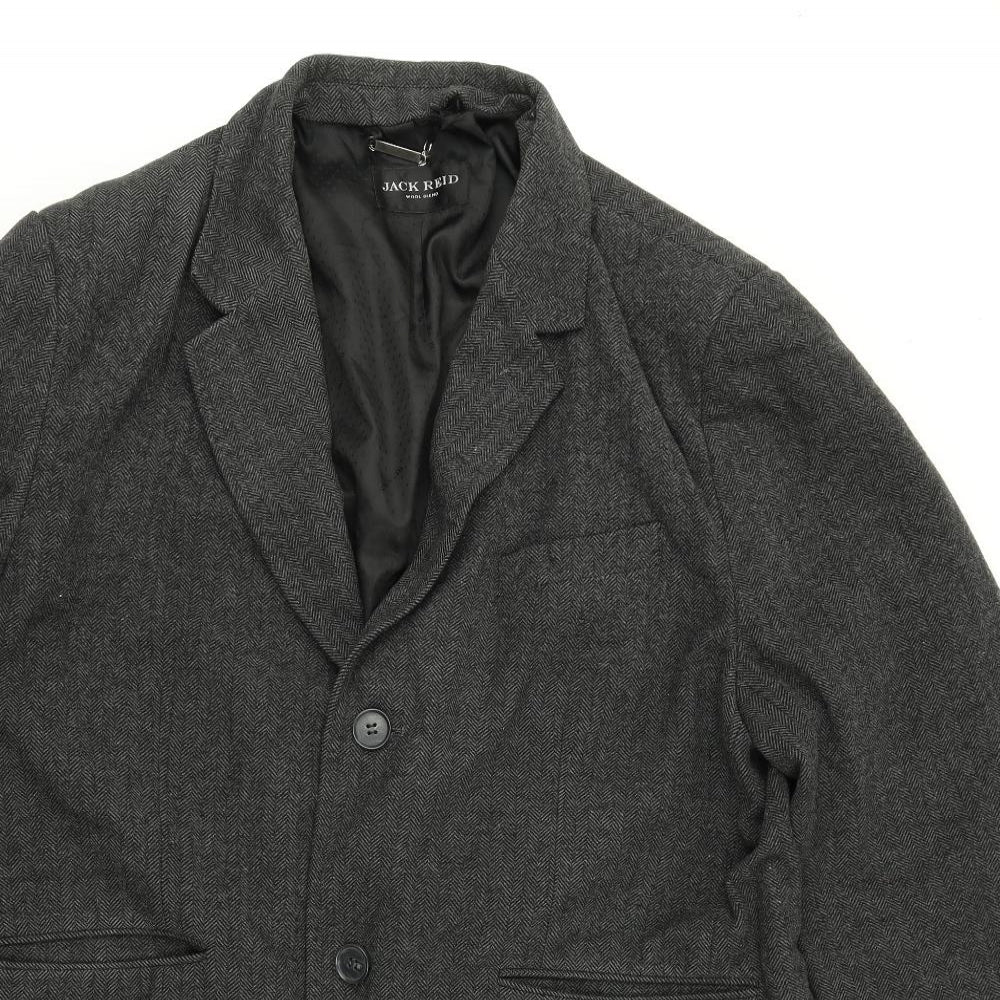 Jack Reid Mens Black Herringbone  Overcoat Blazer Size XL