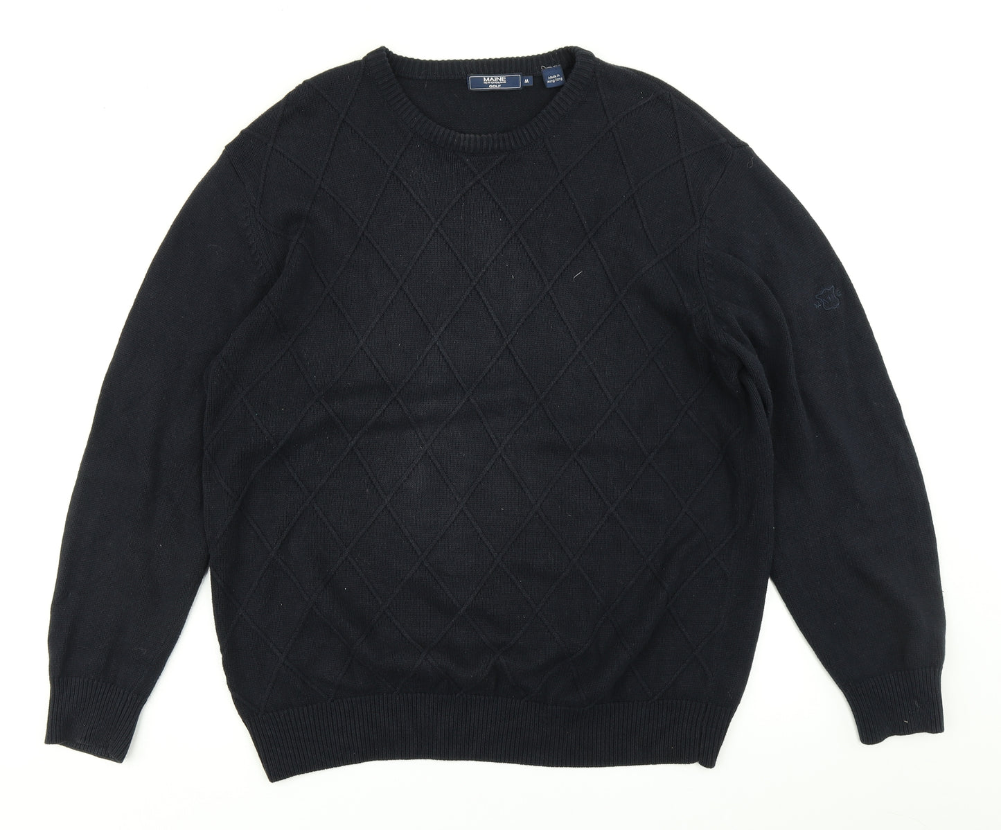 Maine Mens Black Argyle/Diamond Knit Pullover Jumper Size M