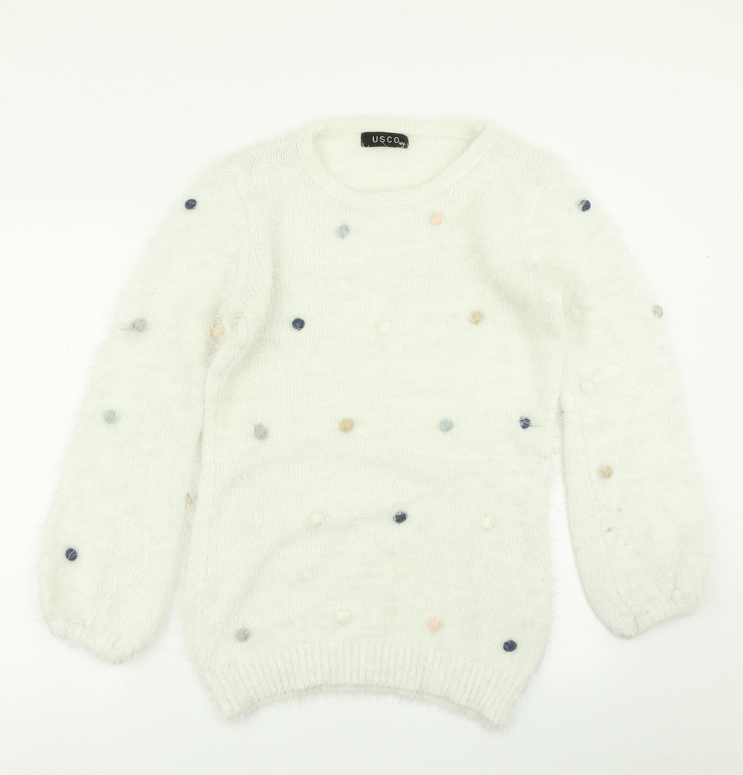 Usco Womens White  Knit Pullover Jumper Size M