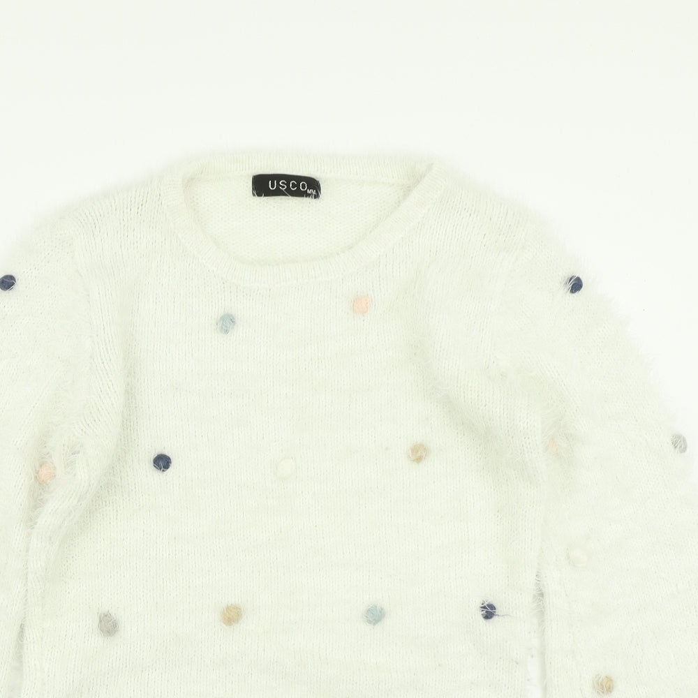 Usco Womens White  Knit Pullover Jumper Size M