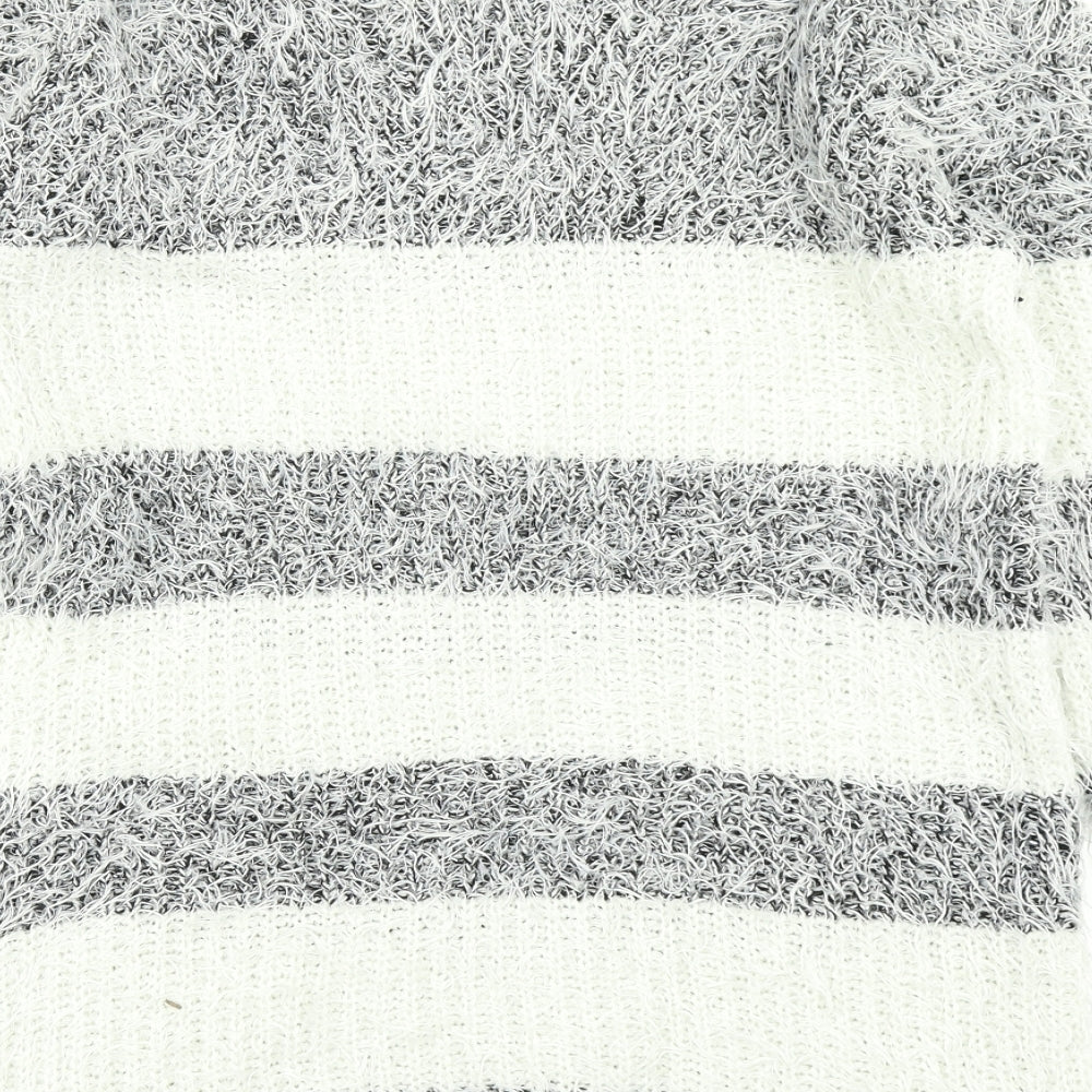 Buisdaei Womens Grey Striped Knit Pullover Jumper Size M