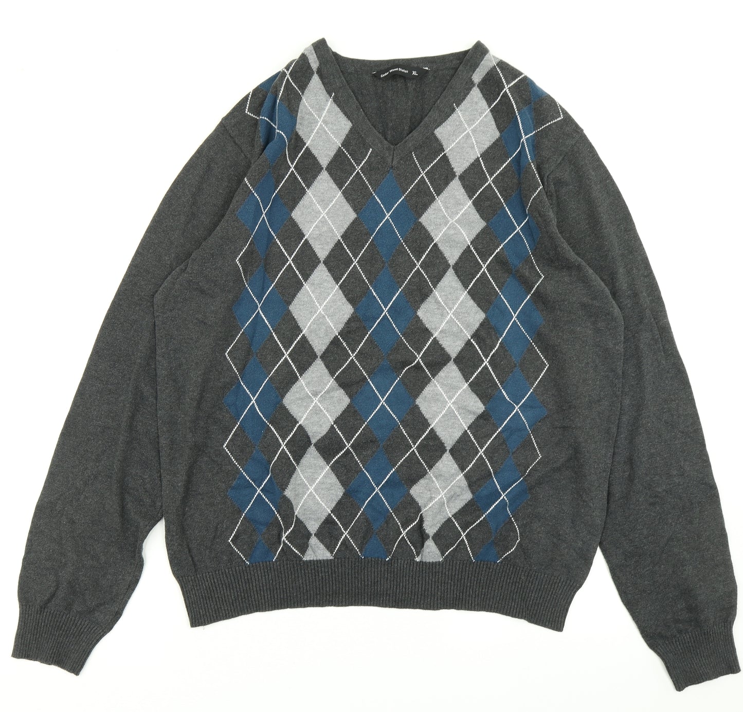Cedar Wood State Mens Grey Argyle/Diamond Knit Pullover Jumper Size XL