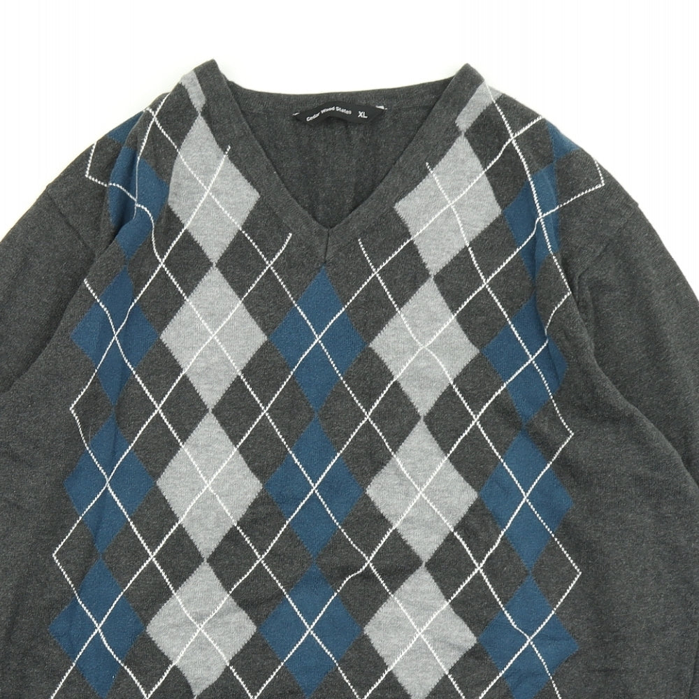 Cedar Wood State Mens Grey Argyle/Diamond Knit Pullover Jumper Size XL