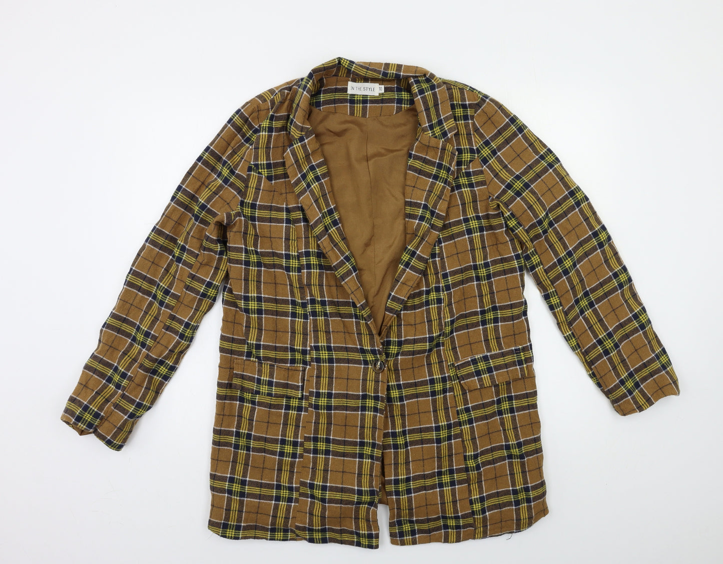 In the Style Womens Brown Check  Jacket Blazer Size 10
