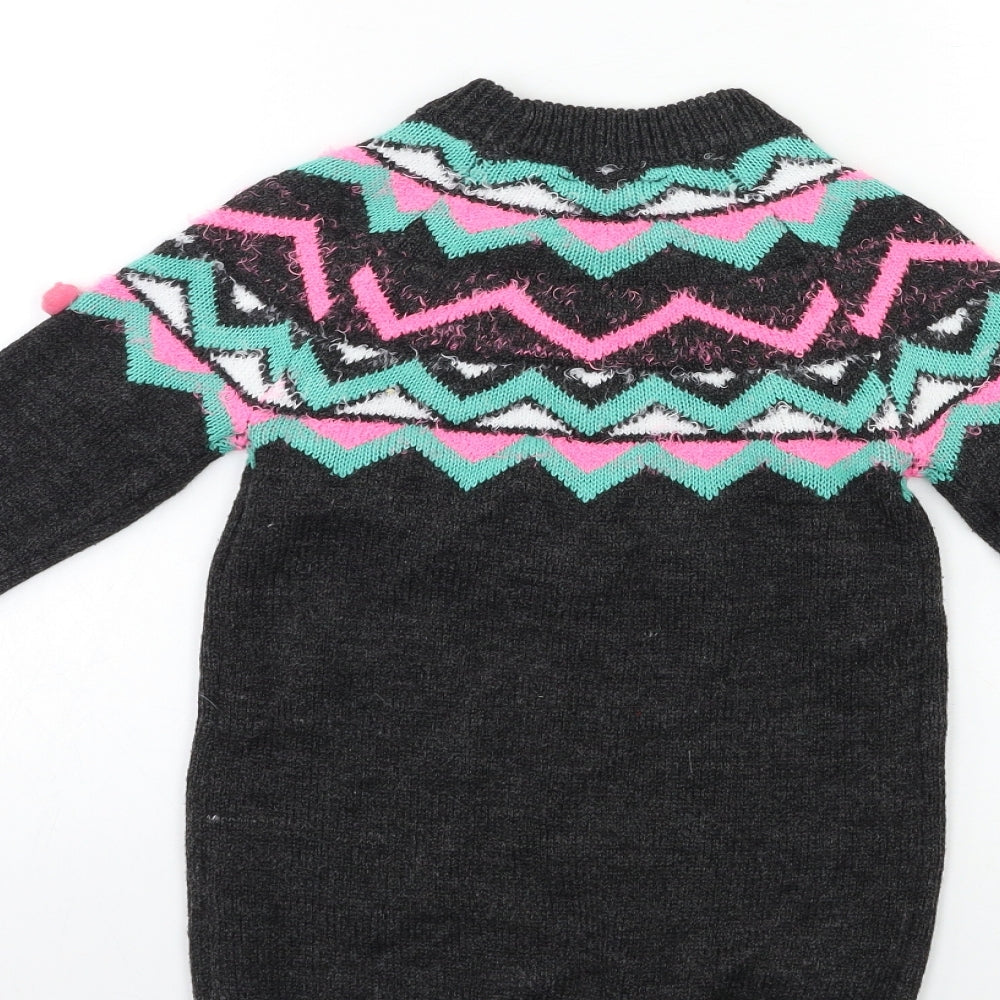 Matalan Girls Grey Striped Knit Pullover Jumper Size 4 Years