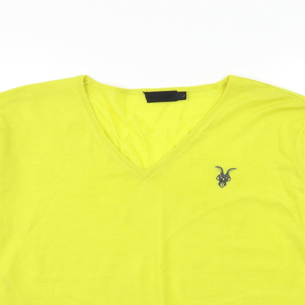 AllSaints Mens Yellow  Knit Pullover Jumper Size L