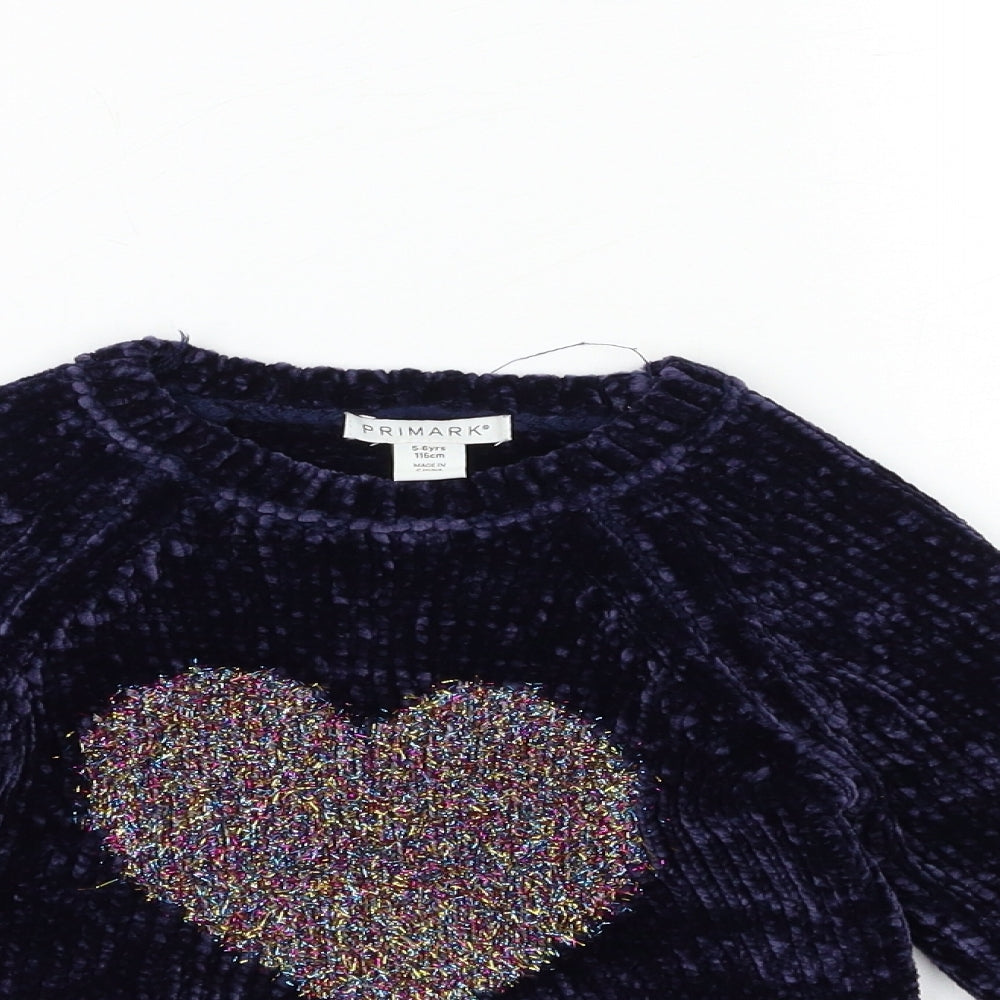 Primark Girls Blue  Knit Pullover Jumper Size 5-6 Years