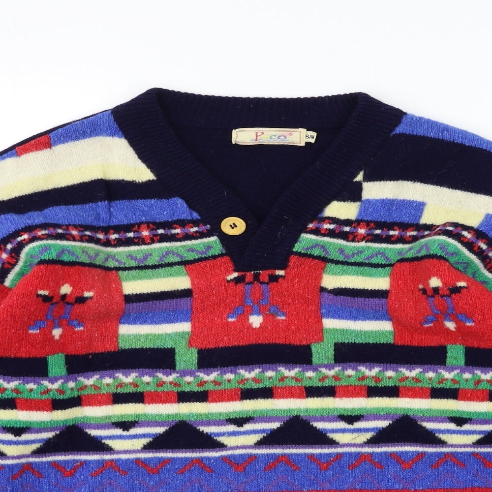 PACO Mens Red Geometric Knit Pullover Jumper Size S