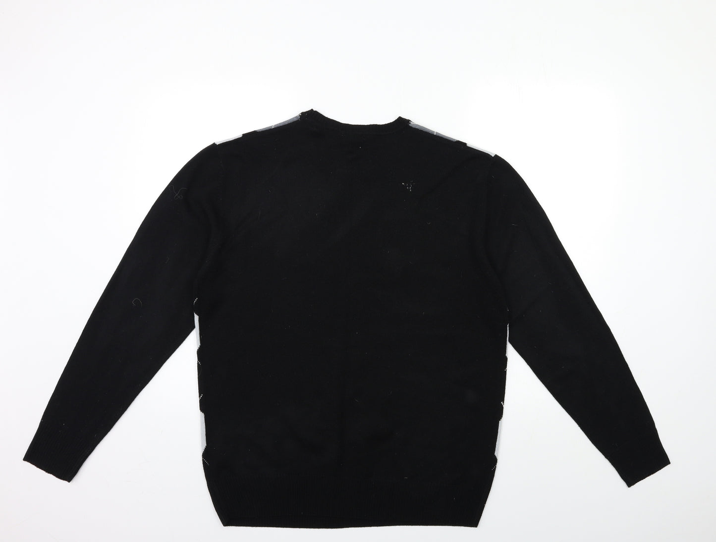 Crane Mens Black Check Knit Pullover Jumper Size M