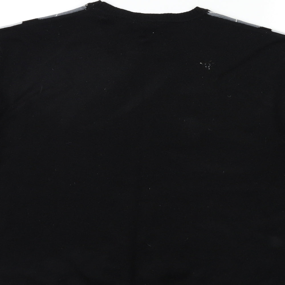 Crane Mens Black Check Knit Pullover Jumper Size M