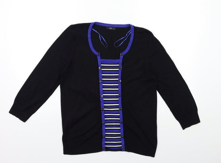 M&Co Womens Black Striped Knit Pullover Jumper Size 12